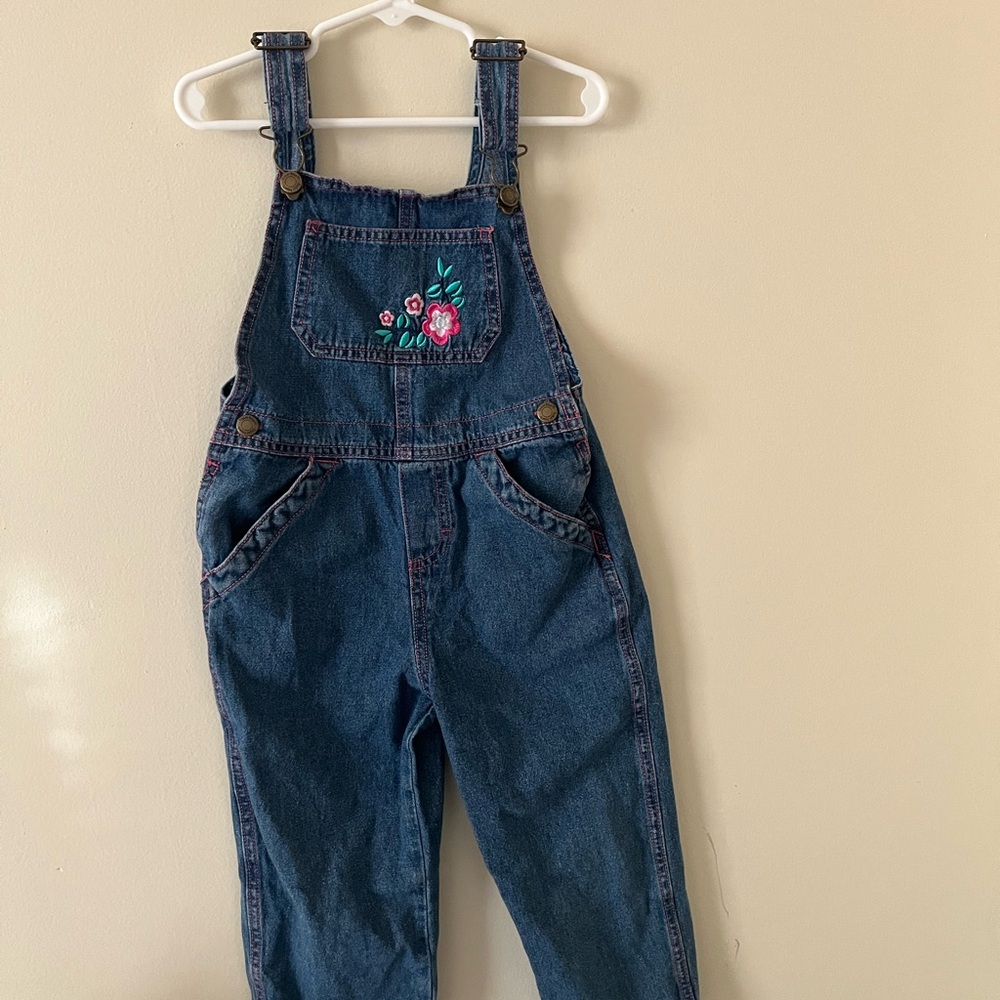 Fisher-Price Blue Denim Kids Overalls with Floral Embroidery